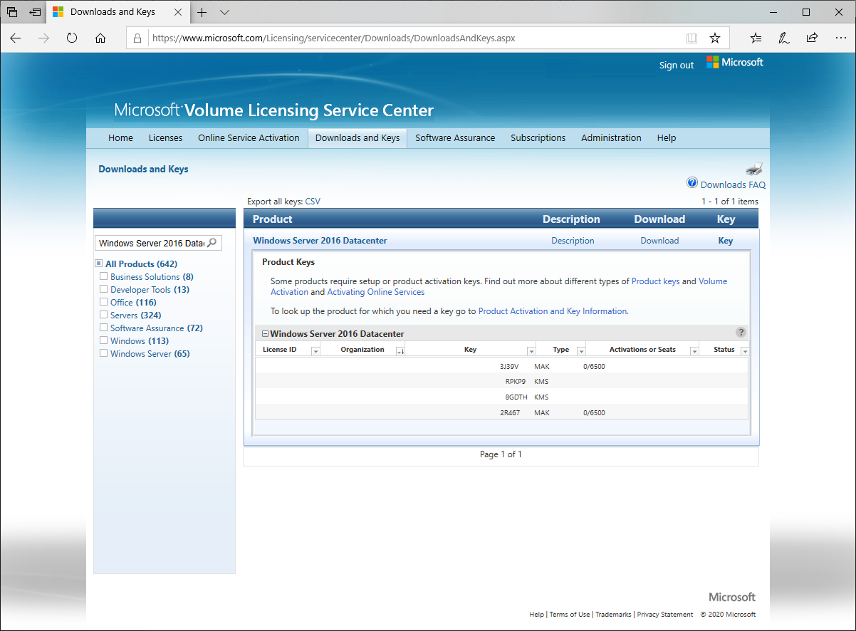 KMS Key is missing from Download and Keys
